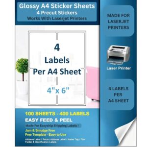 Sticky Labels (A4 Sticker Sheets with 4 cut) - Address Labels For A4 Sheet Printers