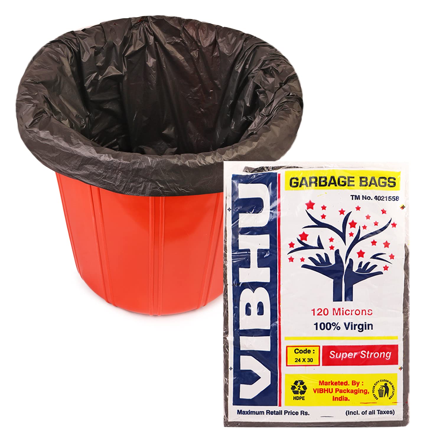 VIBHU Plastic Dustbin Bags | (Black) | 24x30 inch | - Pack of 50 | (Large)