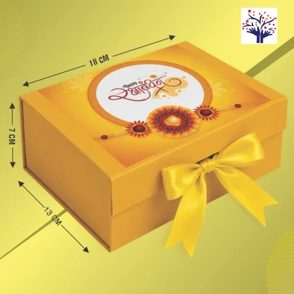 Premium Rakhi Gift Box with Ribbon (18 × 13 × 7 cm) | Luxury Rigid Box for Raksha Bandhan Gifts, Chocolates, Dry Fruits & Gift Hampers