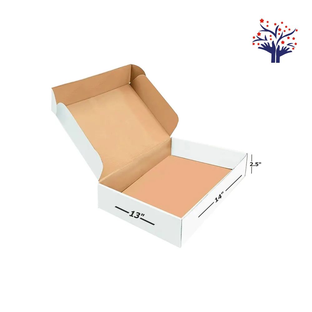 3 Ply White Corrugated Flap Box Size 14x13x2.5 Inch I Large Kraft Box for Clothing, Calendars, and Flat Product Shipping