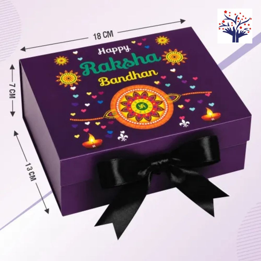 Premium Purple Rakhi Gift Box with Ribbon (18 × 13 × 7 cm) | Luxury Rigid Box for Raksha Bandhan Gifts, Chocolates, Dry Fruits & Gift Hampers