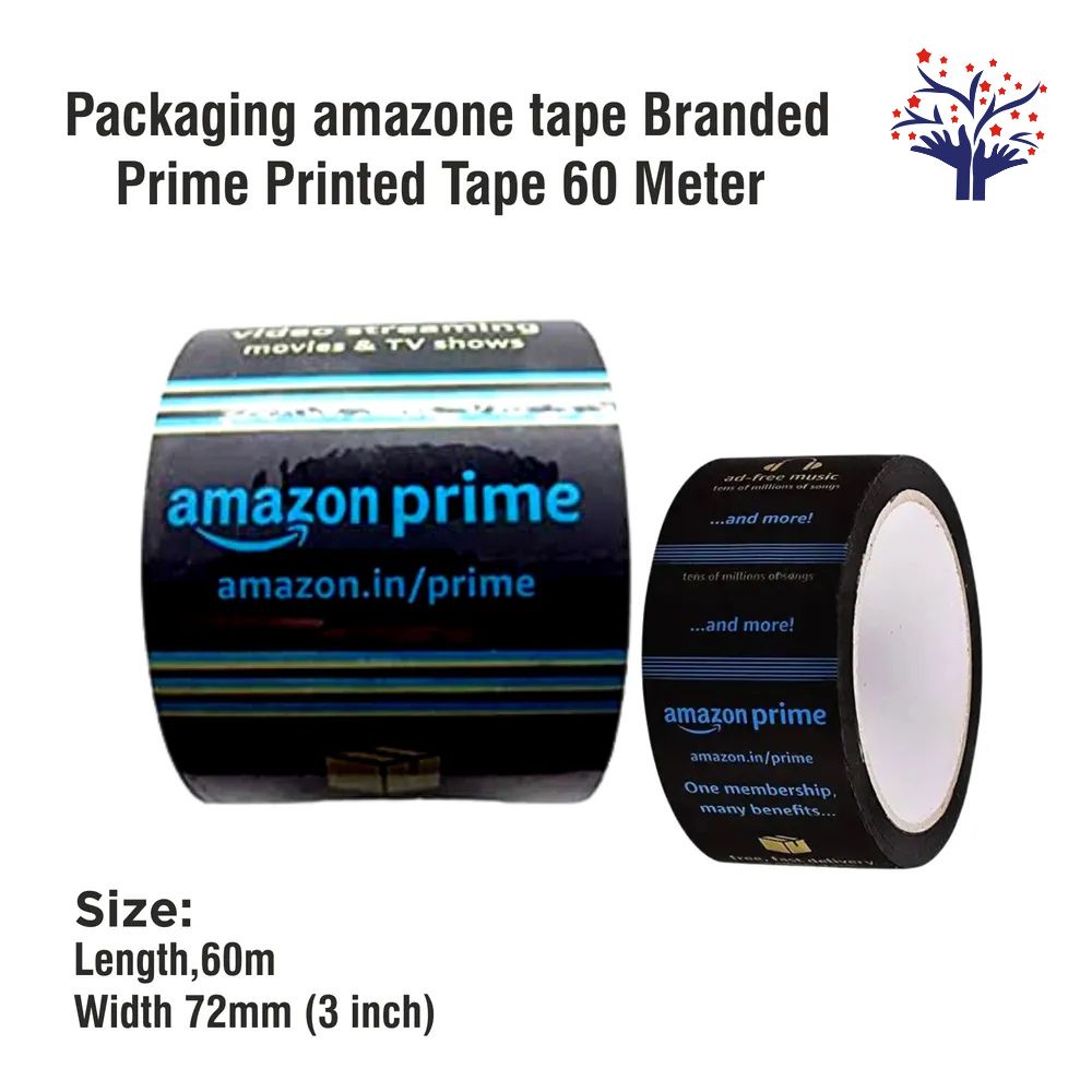 Amazon Prime Branded Packaging Tape – 60m x 72mm (3-Inch) | Strong Black Adhesive Tape for Heavy Packaging, Shipping, & Carton Sealing