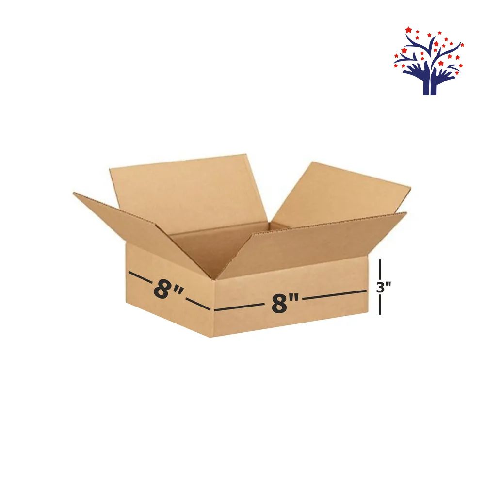 3 Ply Brown Corrugated Box Size 8x8x3 Inch | Flat & Sturdy Box for Courier, Packaging & Ecommerce Shipping