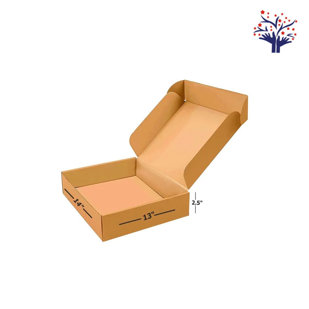 3 Ply Brown Corrugated Flap Box Size 14x13x2.5 Inch I Large Kraft Box for Clothing, Calendars, and Flat Product Shipping